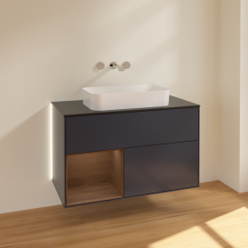 Тумба под раковину Villeroy & Boch Finion 100х50,1 см с подсветкой МДФ темно-синий матовый лак/стекло черное матовое G652GNHG