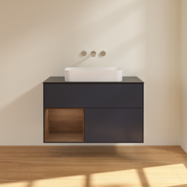 Тумба под раковину Villeroy & Boch Finion 100х50,1 см с подсветкой МДФ темно-синий матовый лак/стекло черное матовое G652GNHG
