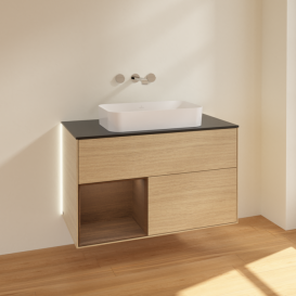 Тумба под раковину Villeroy & Boch Finion 100х50,1 см с подсветкой МДФ шпон дуба/стекло черное матовое G652GNPC