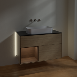 Тумба под раковину Villeroy & Boch Finion 100х50,1 см с подсветкой МДФ шпон дуба/стекло черное матовое G652GNPC