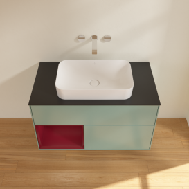 Тумба под раковину Villeroy & Boch Finion 100х50,1 см с подсветкой МДФ оливковый матовый лак/стекло черное матовое G652HBGM