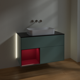 Тумба под раковину Villeroy & Boch Finion 100х50,1 см с подсветкой МДФ оливковый матовый лак/стекло черное матовое G652HBGM