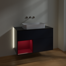 Тумба под раковину Villeroy & Boch Finion 100х50,1 см с подсветкой МДФ темно-синий матовый лак/стекло черное матовое G652HBHG