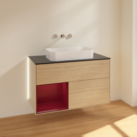 Тумба под раковину Villeroy & Boch Finion 100х50,1 см с подсветкой МДФ шпон дуба/стекло черное матовое G652HBPC