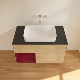 Тумба под раковину Villeroy & Boch Finion 100х50,1 см с подсветкой МДФ шпон дуба/стекло черное матовое G652HBPC