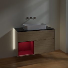 Тумба под раковину Villeroy & Boch Finion 100х50,1 см с подсветкой МДФ шпон дуба/стекло черное матовое G652HBPC