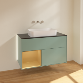 Тумба под раковину Villeroy & Boch Finion 100х50,1 см с подсветкой МДФ оливковый матовый лак/стекло черное матовое G652HFGM