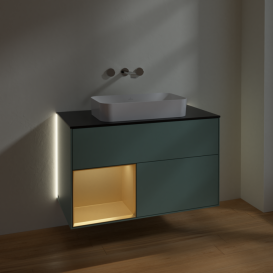 Тумба под раковину Villeroy & Boch Finion 100х50,1 см с подсветкой МДФ оливковый матовый лак/стекло черное матовое G652HFGM