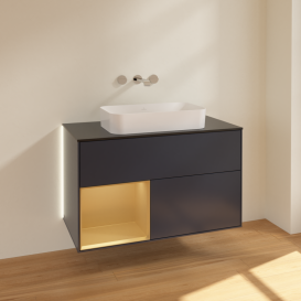 Тумба под раковину Villeroy & Boch Finion 100х50,1 см с подсветкой МДФ темно-синий матовый лак/стекло черное матовое G652HFHG