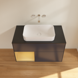 Тумба под раковину Villeroy & Boch Finion 100х50,1 см с подсветкой МДФ темно-синий матовый лак/стекло черное матовое G652HFHG