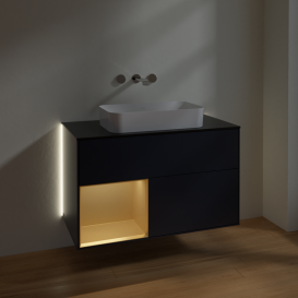 Тумба под раковину Villeroy & Boch Finion 100х50,1 см с подсветкой МДФ темно-синий матовый лак/стекло черное матовое G652HFHG