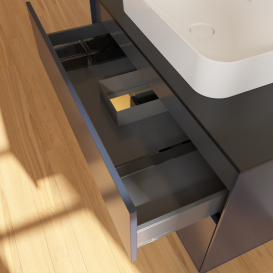 Тумба под раковину Villeroy & Boch Finion 100х50,1 см с подсветкой МДФ темно-синий матовый лак/стекло черное матовое G652HFHG