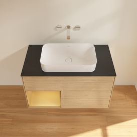 Тумба под раковину Villeroy & Boch Finion 100х50,1 см с подсветкой МДФ шпон дуба/стекло черное матовое G652HFPC