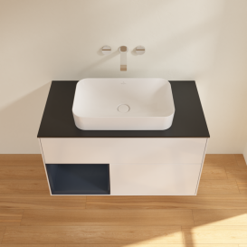 Тумба под раковину Villeroy & Boch Finion 100х50,1 см с подсветкой МДФ глянцевый белый лак/стекло черное матовое G652HGGF