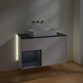 Тумба под раковину Villeroy & Boch Finion 100х50,1 см с подсветкой МДФ глянцевый белый лак/стекло черное матовое G652HGGF