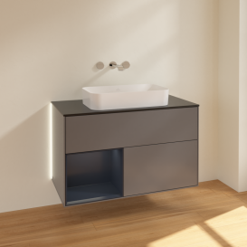 Тумба под раковину Villeroy & Boch Finion 100х50,1 см с подсветкой МДФ антрацит матовый лак/стекло черное матовое G652HGGK