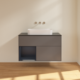 Тумба под раковину Villeroy & Boch Finion 100х50,1 см с подсветкой МДФ антрацит матовый лак/стекло черное матовое G652HGGK