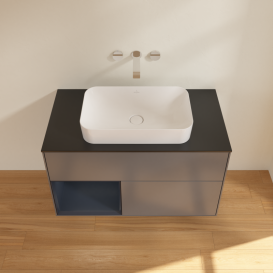 Тумба под раковину Villeroy & Boch Finion 100х50,1 см с подсветкой МДФ антрацит матовый лак/стекло черное матовое G652HGGK