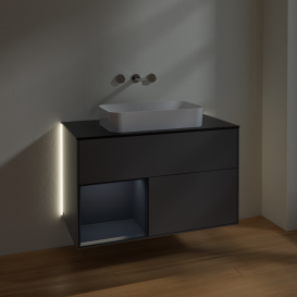Тумба под раковину Villeroy & Boch Finion 100х50,1 см с подсветкой МДФ антрацит матовый лак/стекло черное матовое G652HGGK
