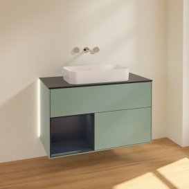 Тумба под раковину Villeroy & Boch Finion 100х50,1 см с подсветкой МДФ оливковый матовый лак/стекло черное матовое G652HGGM