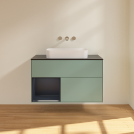 Тумба под раковину Villeroy & Boch Finion 100х50,1 см с подсветкой МДФ оливковый матовый лак/стекло черное матовое G652HGGM