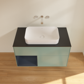 Тумба под раковину Villeroy & Boch Finion 100х50,1 см с подсветкой МДФ оливковый матовый лак/стекло черное матовое G652HGGM