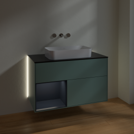 Тумба под раковину Villeroy & Boch Finion 100х50,1 см с подсветкой МДФ оливковый матовый лак/стекло черное матовое G652HGGM