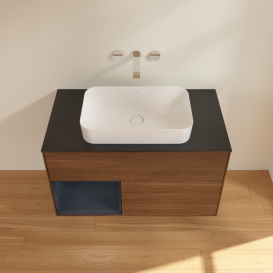 Тумба под раковину Villeroy & Boch Finion 100х50,1 см с подсветкой МДФ шпон грецкого ореха/стекло черное матовое G652HGGN