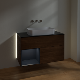 Тумба под раковину Villeroy & Boch Finion 100х50,1 см с подсветкой МДФ шпон грецкого ореха/стекло черное матовое G652HGGN