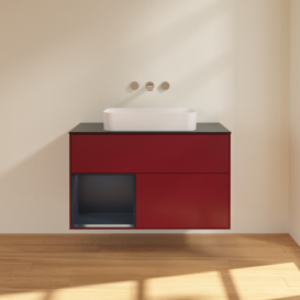 Тумба под раковину Villeroy & Boch Finion 100х50,1 см с подсветкой МДФ пион матовый лак/стекло черное матовое G652HGHB