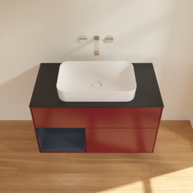 Тумба под раковину Villeroy & Boch Finion 100х50,1 см с подсветкой МДФ пион матовый лак/стекло черное матовое G652HGHB