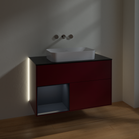 Тумба под раковину Villeroy & Boch Finion 100х50,1 см с подсветкой МДФ пион матовый лак/стекло черное матовое G652HGHB