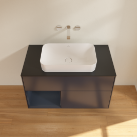 Тумба под раковину Villeroy & Boch Finion 100х50,1 см с подсветкой МДФ темно-синий матовый лак/стекло черное матовое G652HGHG