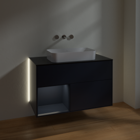 Тумба под раковину Villeroy & Boch Finion 100х50,1 см с подсветкой МДФ темно-синий матовый лак/стекло черное матовое G652HGHG