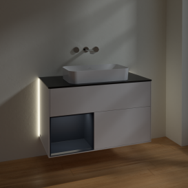 Тумба под раковину Villeroy & Boch Finion 100х50,1 см с подсветкой МДФ белый матовый лак/стекло черное матовое G652HGMT