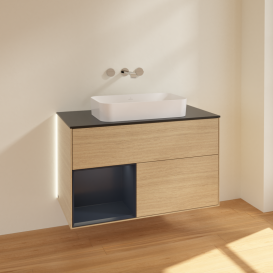 Тумба под раковину Villeroy & Boch Finion 100х50,1 см с подсветкой МДФ шпон дуба/стекло черное матовое G652HGPC