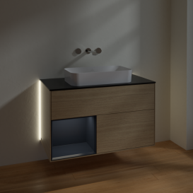 Тумба под раковину Villeroy & Boch Finion 100х50,1 см с подсветкой МДФ шпон дуба/стекло черное матовое G652HGPC