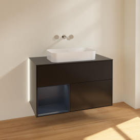 Тумба под раковину Villeroy & Boch Finion 100х50,1 см с подсветкой МДФ черный матовый лак/стекло черное матовое G652HGPD