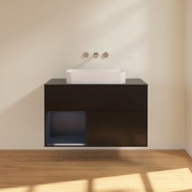 Тумба под раковину Villeroy & Boch Finion 100х50,1 см с подсветкой МДФ черный матовый лак/стекло черное матовое G652HGPD