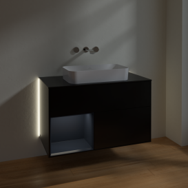 Тумба под раковину Villeroy & Boch Finion 100х50,1 см с подсветкой МДФ черный матовый лак/стекло черное матовое G652HGPD