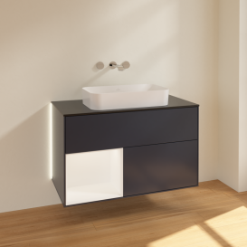 Тумба под раковину Villeroy & Boch Finion 100х50,1 см с подсветкой МДФ темно-синий матовый лак/стекло черное матовое G652MTHG
