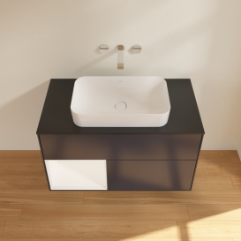 Тумба под раковину Villeroy & Boch Finion 100х50,1 см с подсветкой МДФ темно-синий матовый лак/стекло черное матовое G652MTHG