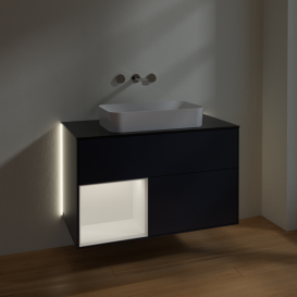 Тумба под раковину Villeroy & Boch Finion 100х50,1 см с подсветкой МДФ темно-синий матовый лак/стекло черное матовое G652MTHG