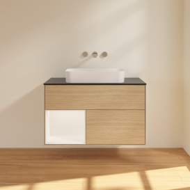 Тумба под раковину Villeroy & Boch Finion 100х50,1 см с подсветкой МДФ шпон дуба/стекло черное матовое G652MTPC