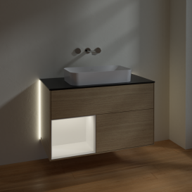 Тумба под раковину Villeroy & Boch Finion 100х50,1 см с подсветкой МДФ шпон дуба/стекло черное матовое G652MTPC