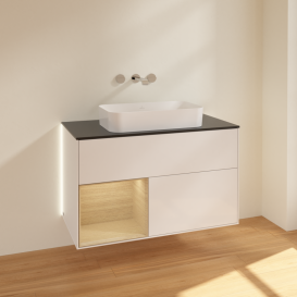 Тумба под раковину Villeroy & Boch Finion 100х50,1 см с подсветкой МДФ глянцевый белый лак/стекло черное матовое G652PCGF