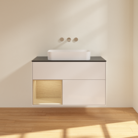 Тумба под раковину Villeroy & Boch Finion 100х50,1 см с подсветкой МДФ глянцевый белый лак/стекло черное матовое G652PCGF