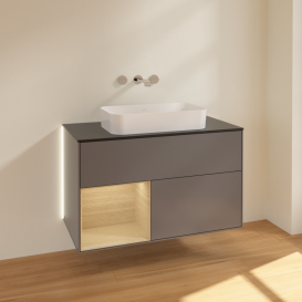 Тумба под раковину Villeroy & Boch Finion 100х50,1 см с подсветкой МДФ антрацит матовый лак/стекло черное матовое G652PCGK
