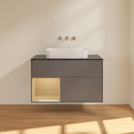 Тумба под раковину Villeroy & Boch Finion 100х50,1 см с подсветкой МДФ антрацит матовый лак/стекло черное матовое G652PCGK