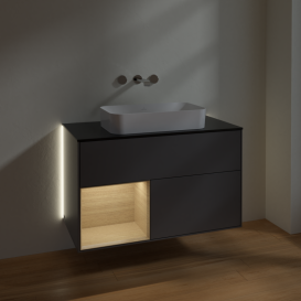 Тумба под раковину Villeroy & Boch Finion 100х50,1 см с подсветкой МДФ антрацит матовый лак/стекло черное матовое G652PCGK